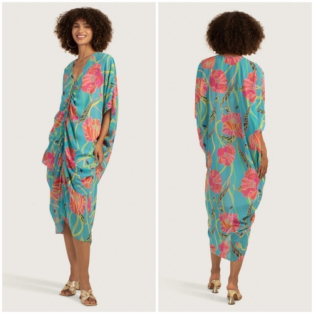 💕TRINA TURK💕 Shadow Midl Length Caftan Dress ~ Atmosphere Floral Print XS NWT